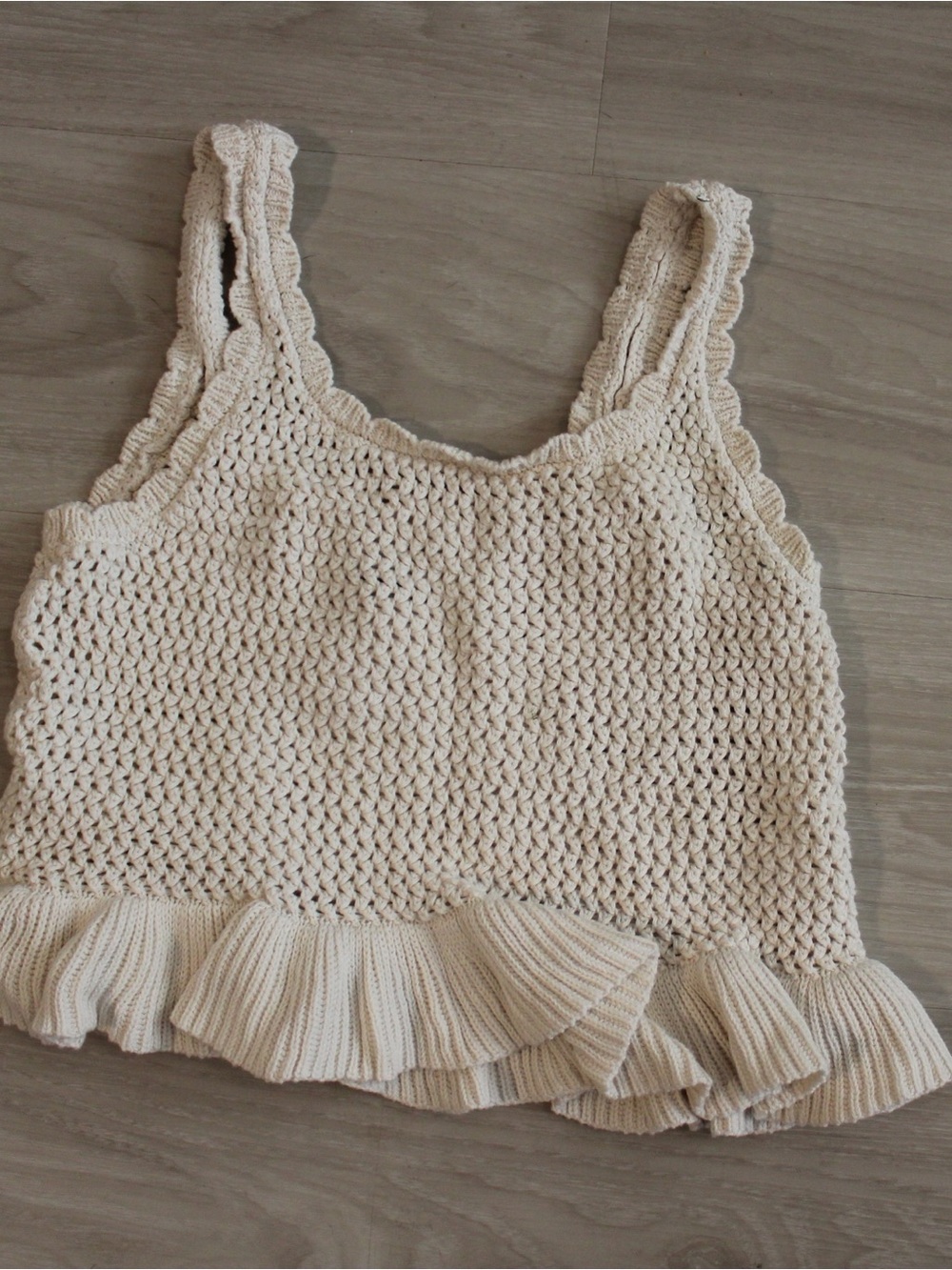 Cream Crochet Ruffle Tank Top - Women's Cute Summer Knit